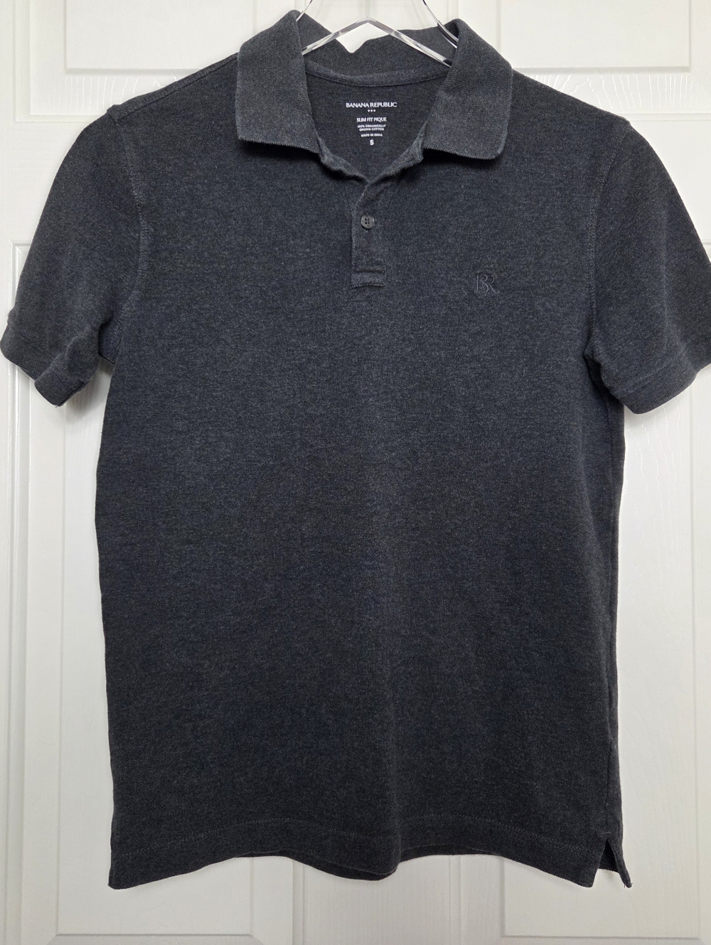 Banana Republic Men's Small Slim Fit Pique Polo Shirt Charcoal Gray